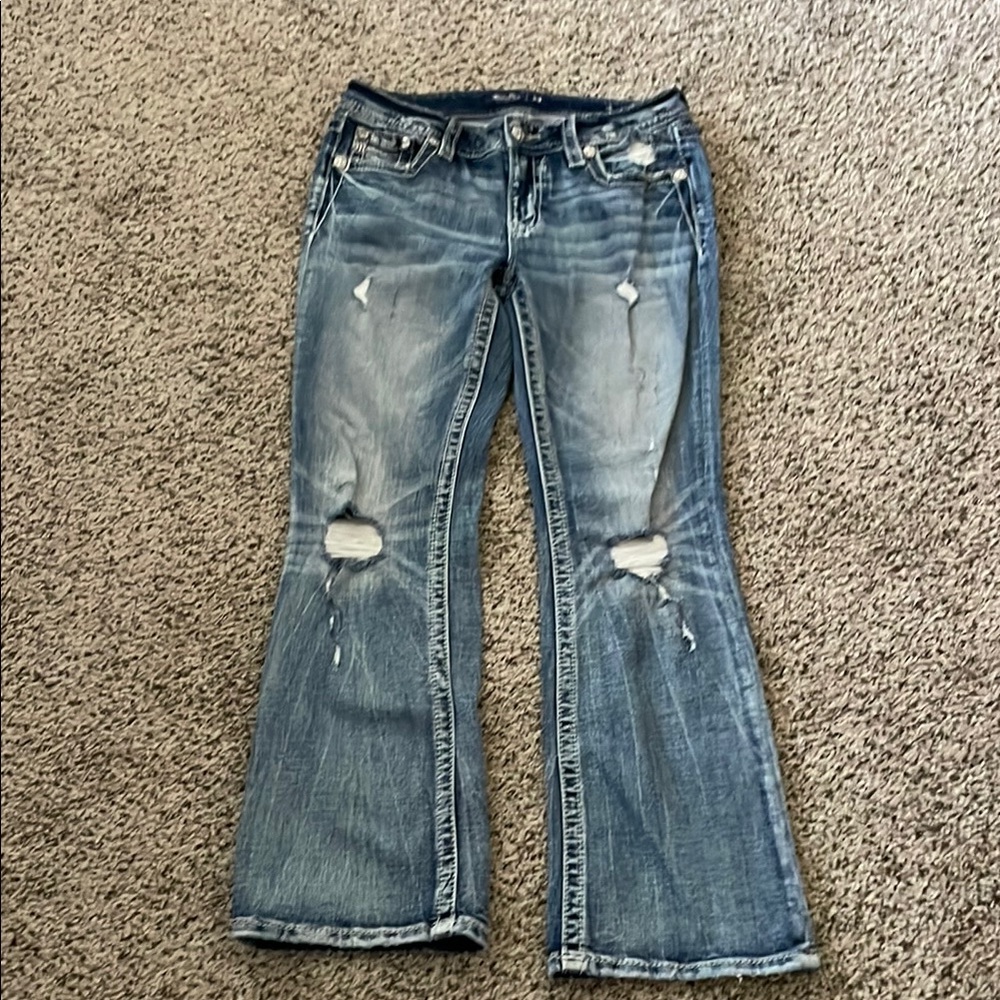 Miss Me Blue Flare Wide Leg Jeans Distressed